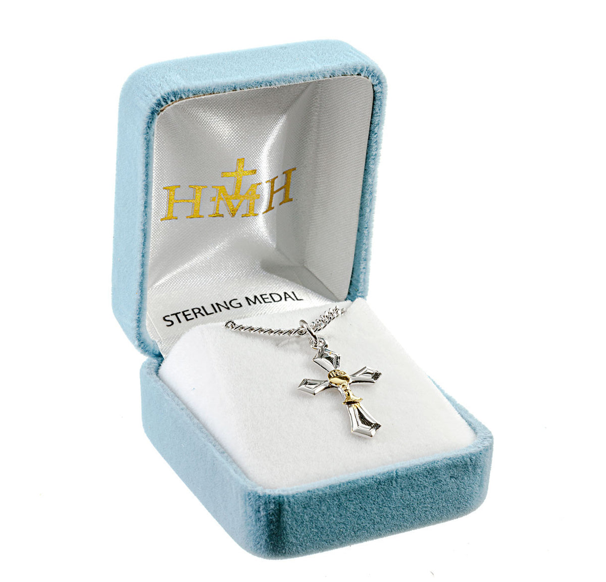 Chalice Cross Necklace - Two Tone Sterling Silver Pendant On 18" Stainless Chain (S3765TT18)