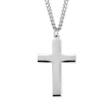 High Polished Plain Cross Necklace - Sterling Silver Pendant on 24" Stainless Chain (S377224)