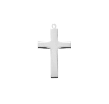 High Polished Plain Cross Necklace - Sterling Silver Pendant on 24" Stainless Chain (S377224)