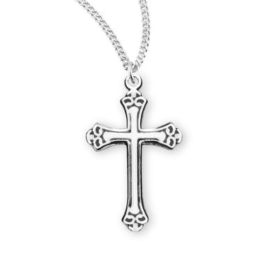 Swirl Tip Black Cross Necklace - Sterling Silver Pendant on 18" Stainless Chain (S3794BK18)