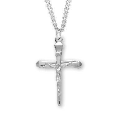 Mens Nail Crucifix Necklace - Sterling Silver Pendant On 24" Stainless Steel Chain (S381224)