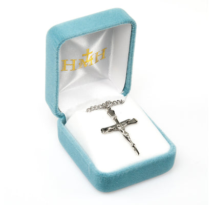 Mens Nail Crucifix Necklace - Sterling Silver Pendant On 24" Stainless Steel Chain (S381224)