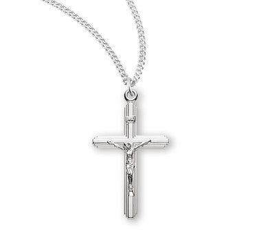 Streamlined  Crucifix Necklace - Sterling Silver Pendant On 18" Stainless Chain (S383018)