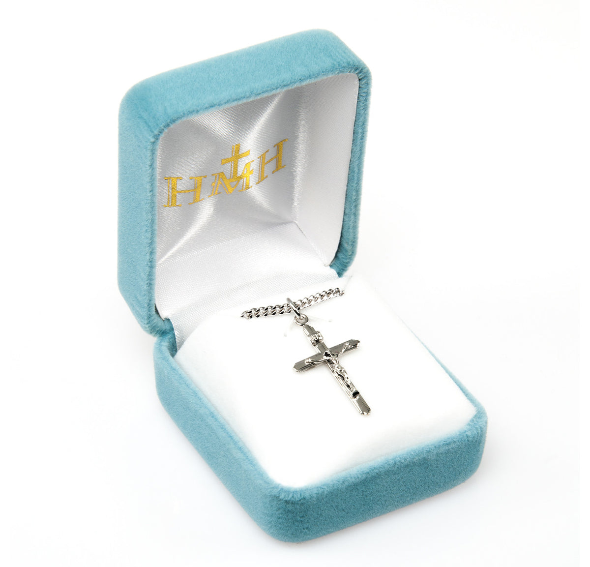 Streamlined  Crucifix Necklace - Sterling Silver Pendant On 18" Stainless Chain (S383018)
