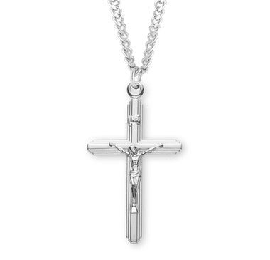 Mens Inlayed Crucifix Necklace - Sterling Silver Pendant on 24" Stainless Steel Chain (S383224)