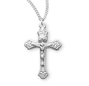 Womens Tapered Crucifix Necklace - Sterling Silver Pendant On 18" Stainless Chain (S385918)