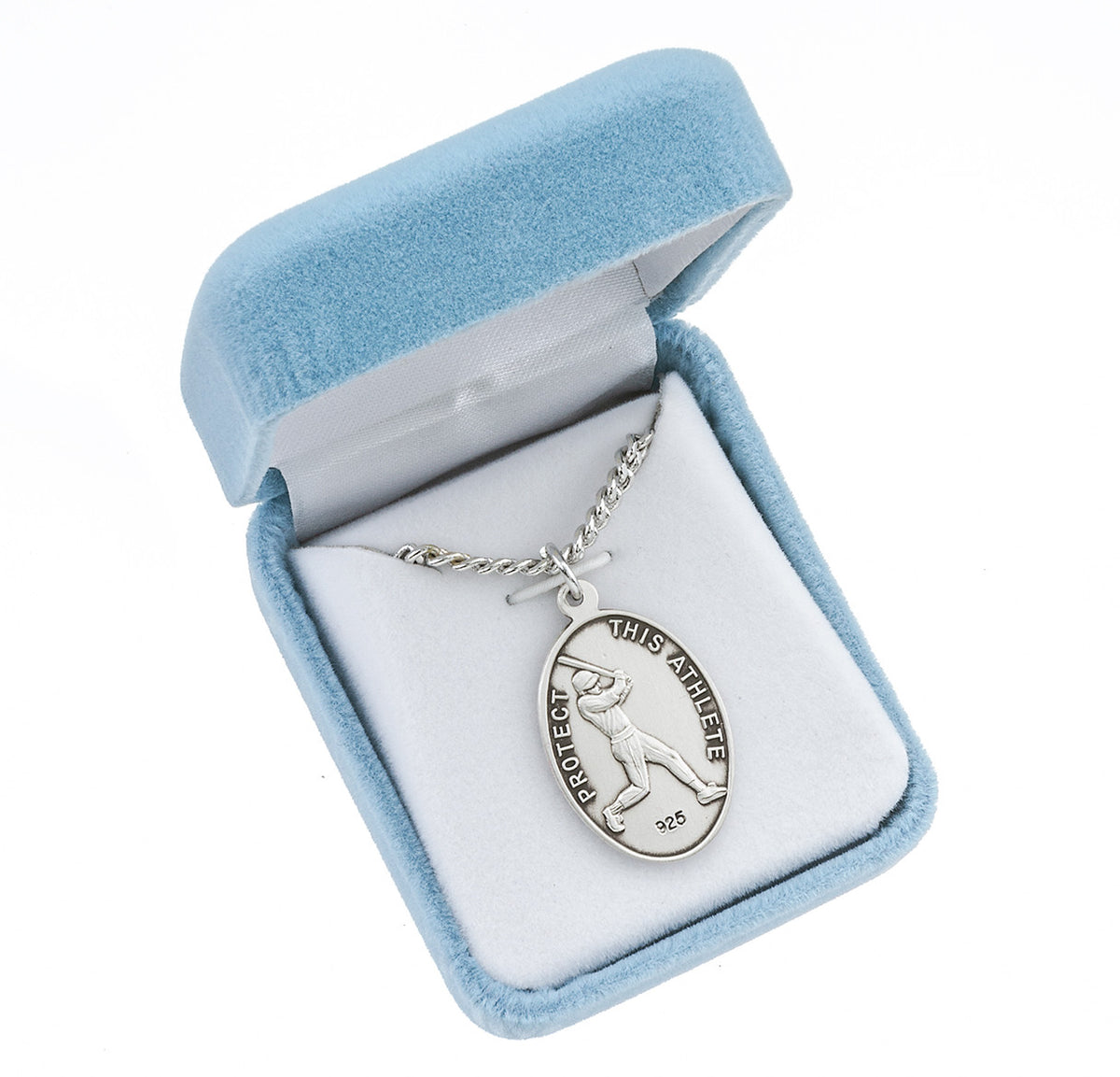 St. Sebastian Patron of Athletes Baseball Necklace - Sterling Silver Oval Pendant (S604124)