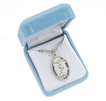 St. Sebastian Soccer Necklace - Sterling Silver Oval Pendant on 24" Stainless Chain (S604324)