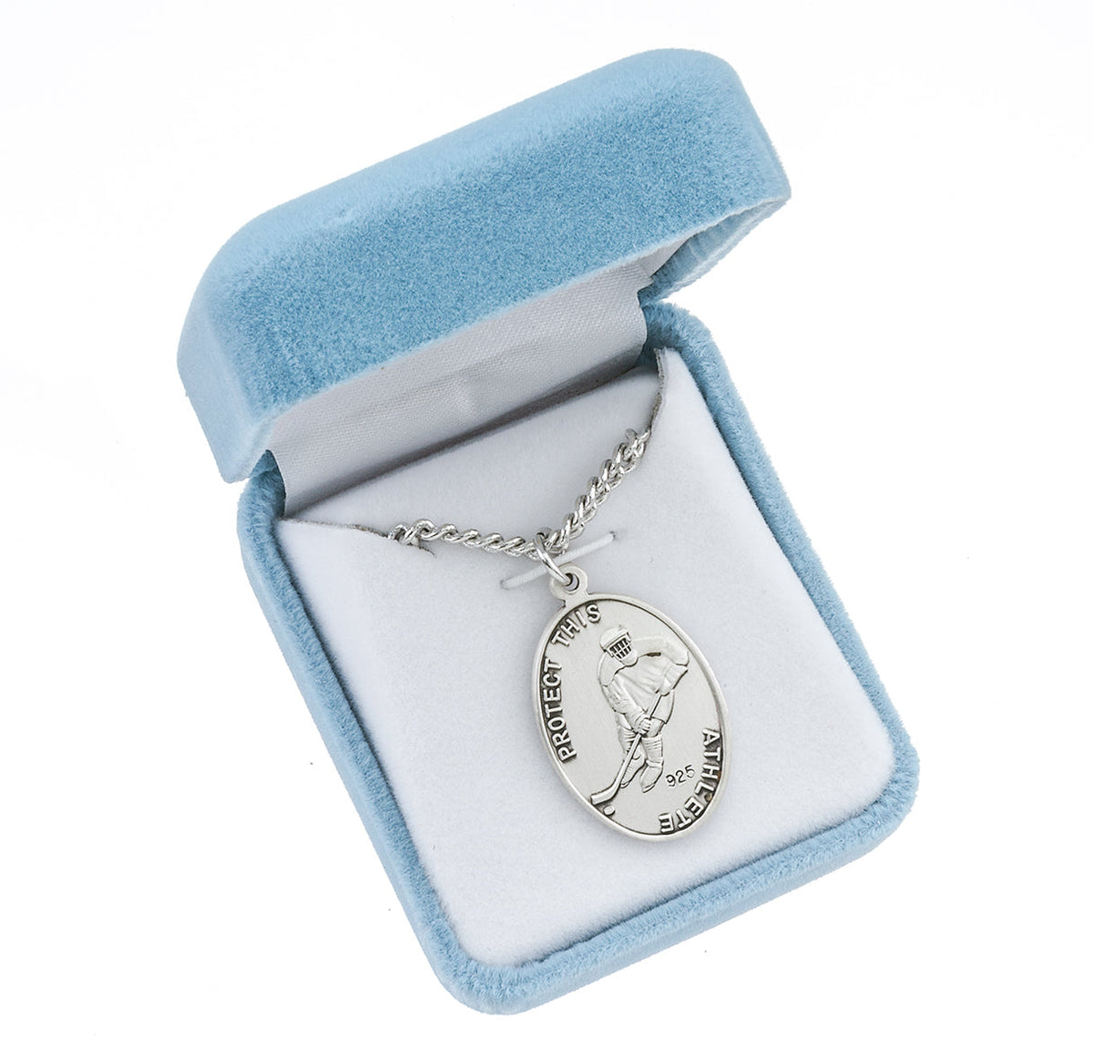 St. Sebastian Hockey Necklace - Sterling Silver Oval Pendant on 24" Stainless Chain (S604524)