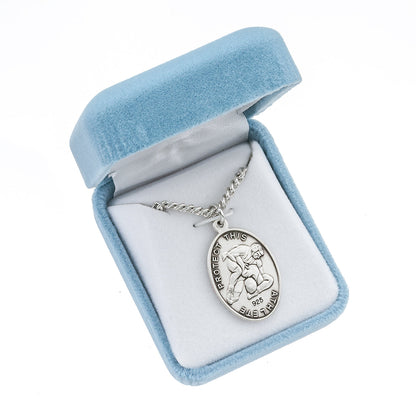 St. Sebastian Wrestling Necklace - Sterling Silver Oval Pendant on 24" Stainless Chain (S605124)