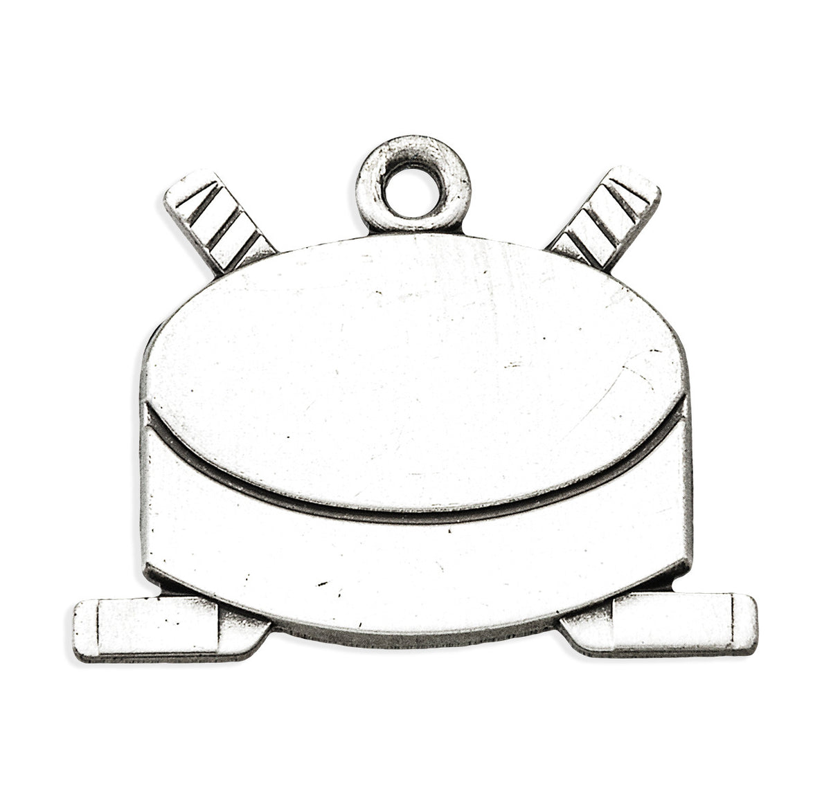 Front of St. Sebastian Hockey Puck & Sticks Pendant