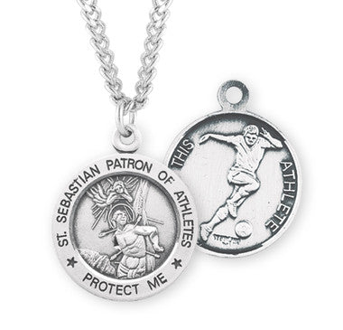 St. Sebastian Boys Soccer Necklace - Sterling Silver Round Pendant on 24" Stainless Chain (S904324)