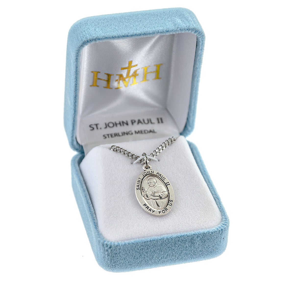St. John Paul II Necklace - Sterling Silver Oval Pendant on 20" Stainless Chain (S937020)