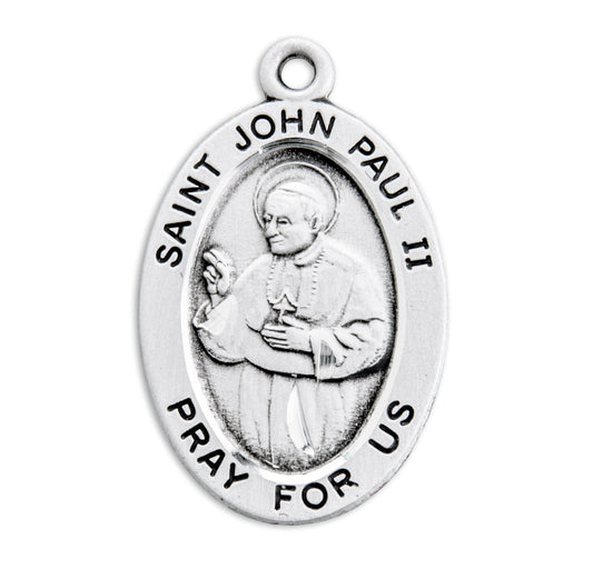 St. John Paul II Necklace - Sterling Silver Oval Pendant on 20" Stainless Chain (S937020)