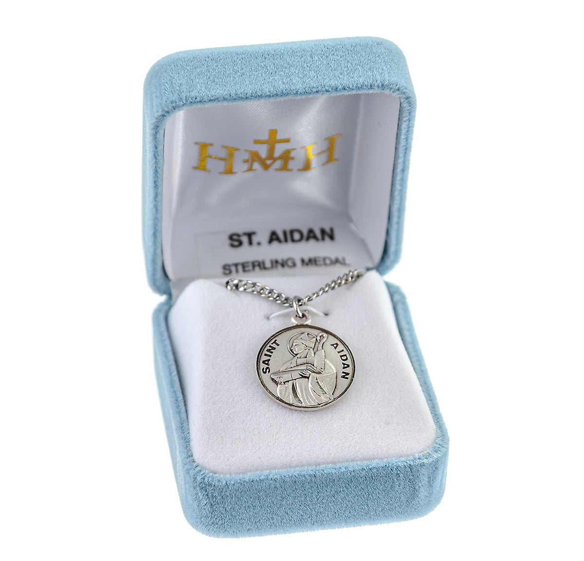 St. Aidan Medal - Sterling Silver - On 20" Stainless Chain - Sterling Silver 7/8" x 3/4" Round Pendant