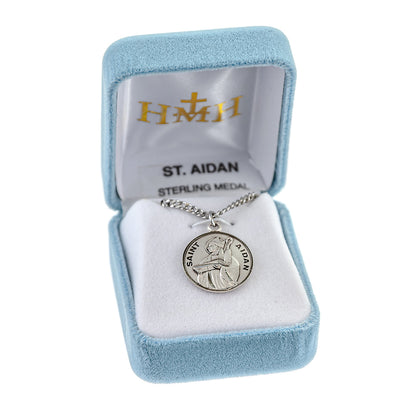 St. Aidan Medal - Sterling Silver - On 20" Stainless Chain - Sterling Silver 7/8" x 3/4" Round Pendant