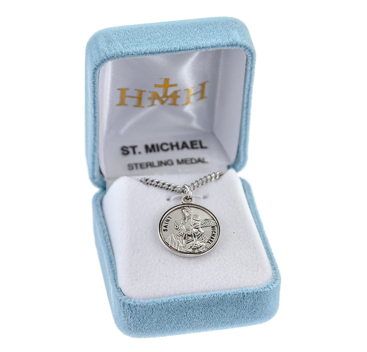 St. Michael Necklace - Sterling Silver 0.7" Round Pendant On 20" Stainless Chain (S962220)
