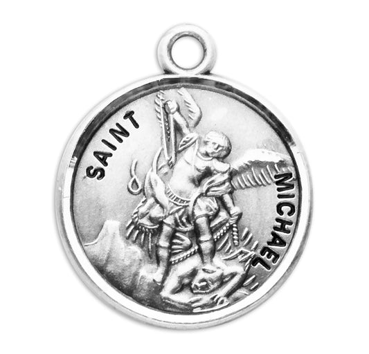 St. Michael Necklace - Sterling Silver 0.7" Round Pendant On 20" Stainless Chain (S962220)