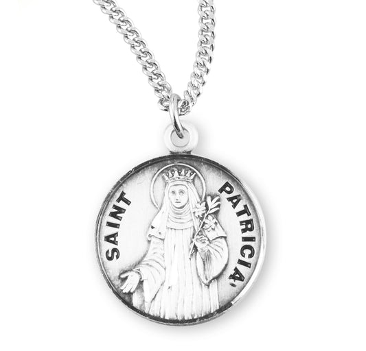St. Patricia Necklace - Sterling Silver 0.7" Round Pendant On 18" Stainless Chain