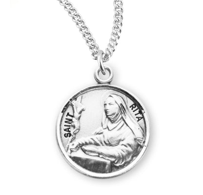 St. Rita Necklace - Sterling Silver 0.7" Round Pendant On 18" Stainless Chain