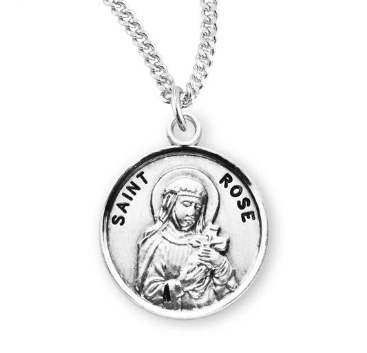 St. Rose Necklace - Sterling Silver 0.7" Round Pendant On 18" Stainless Chain