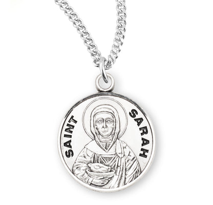 St. Sarah Necklace - Sterling Silver 0.7" Round Pendant On 18" Stainless Chain