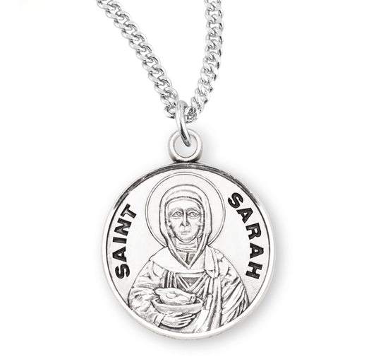 St. Sarah Necklace - Sterling Silver 0.7" Round Pendant On 18" Stainless Chain