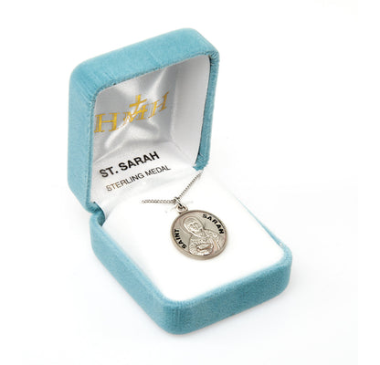 St. Sarah Necklace - Sterling Silver 0.7" Round Pendant On 18" Stainless Chain