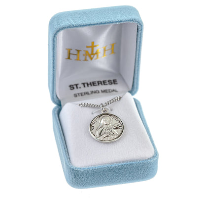 St. Therese Necklace - Sterling Silver 0.7" Round Pendant On 18" Stainless Chain