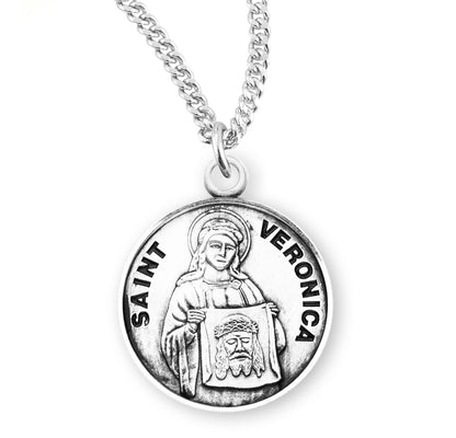 St. Veronica Necklace - Sterling Silver 0.7" Round Pendant On 18" Stainless Chain