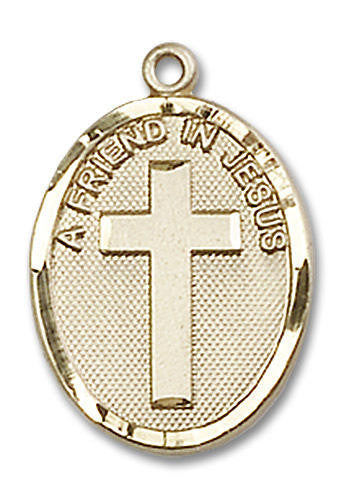 A Friend In Jesus Medal - 14kt Gold Oval Pendant 2 Sizes
