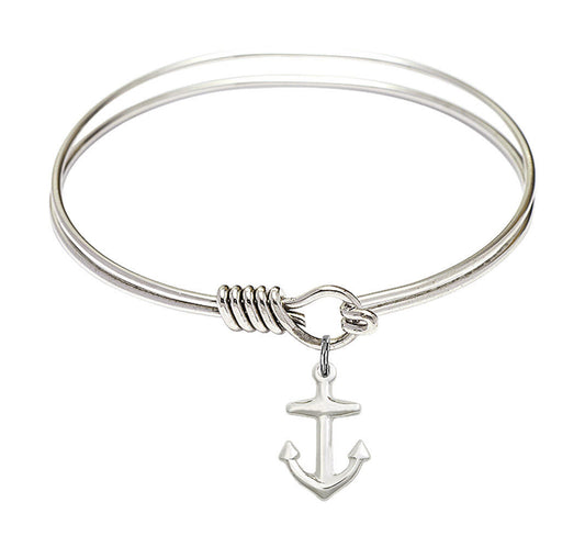 Anchor Round Eye Hook Bangle Bracelet - Sterling Silver Charm - 6.25 Inch 4158ASS
