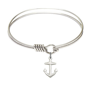 Anchor Round Eye Hook Bangle Bracelet - Sterling Silver Charm - 6.25 Inch  (4158ASS)