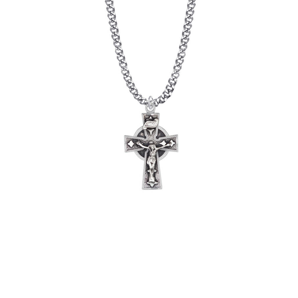Antique Celtic Crucifix Necklace - Sterling Silver Pendant On 18 Stainless Steel Chain XS8017SH