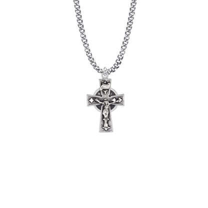 Antique Celtic Crucifix Necklace - Sterling Silver Pendant On 18 Stainless Steel Chain XS8017SH