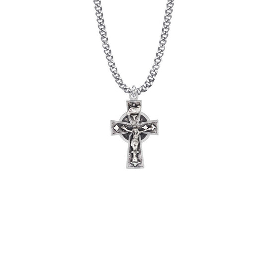 Antique Celtic Crucifix Necklace - Sterling Silver Pendant On 18 Stainless Steel Chain XS8017SH