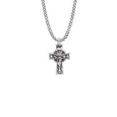 Antique Celtic Crucifix Necklace - Sterling Silver Pendant On 18" Stainless Steel Chain (XS8017SH)