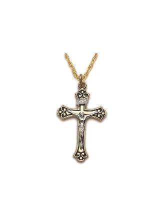 Antiqued 2-Tone Crucifix Necklace - Gold-Filled Pendant on 18 Gold-Plated Chain SX7885GH