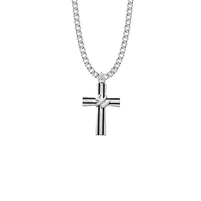 Antiqued Dove Cross Necklace - Sterling Silver Pendant On 24 Stainless Chain SX8094SH
