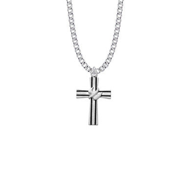 Antiqued Dove Cross Necklace - Sterling Silver Pendant On 24" Stainless Chain (SX8094SH)