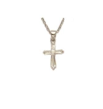 April Baguette Cross Necklace - Sterling Silver Pendant on 16" Stainless Chain (SX9019SH)