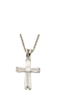 April Birthstone Cross Necklace - Sterling Silver Pendant on 18" Stainless Steel Chain (SX9404SH)