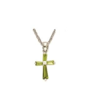 August Baguette Cross Necklace - Sterling Silver Pendant on 16 Stainless Chain SX9023SH