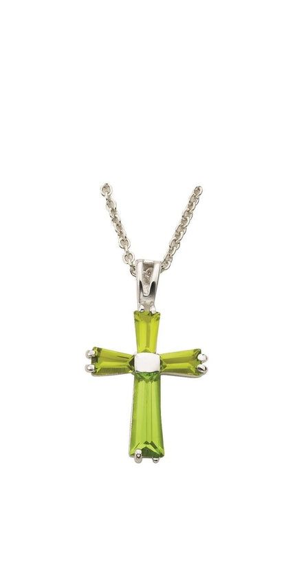 August Lady Birthstone Cross Necklace - Sterling Silver Pendant on 18 Stainless Chain SX9408SH