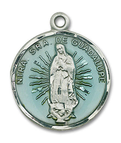 Azul Nuestra Senora de Guadalupe - Sterling Silver 7/8 x 3/4 Round Pendant 2075ESS