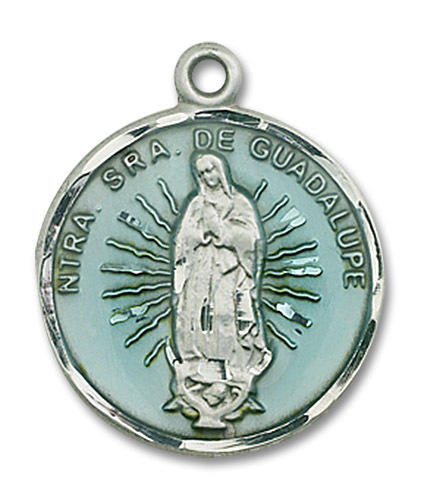 Azul Nuestra Senora de Guadalupe - Sterling Silver 7/8 x 3/4 Round Pendant 2075ESS