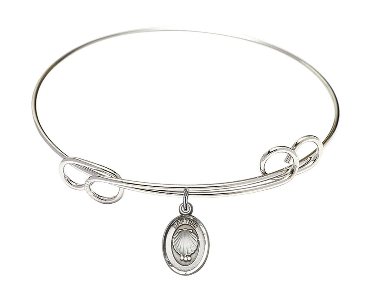 Baptism Double Loop Bangle Bracelet - Sterling Silver Charm
