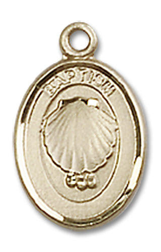 Baptism Medal Charm - 14kt Gold Oval Pendant 0974