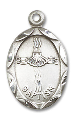 Baptism Medal - Sterling Silver 3/4 x 3/8 Oval Pendant 0612BASS