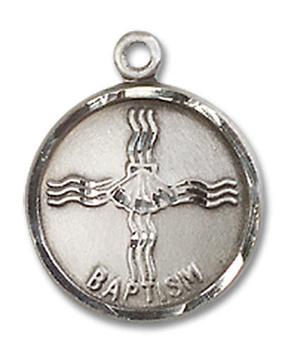 Baptism Medal - Sterling Silver 5/8 x 1/2 Round Pendant 0601BASS